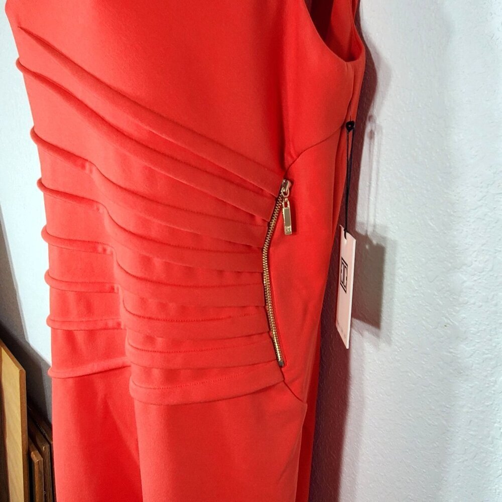 NWT Ivanka Trump Size 16 Sheath Dress Orange Starburst Sleeveless - Picture 8 of 12